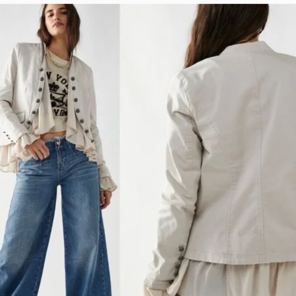 Free People Ruffles Romance Jacket Military Style Button Front NWT - Picture 6 of 14